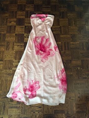 NEW Trixxi Strapless Pink Floral Satin Gown